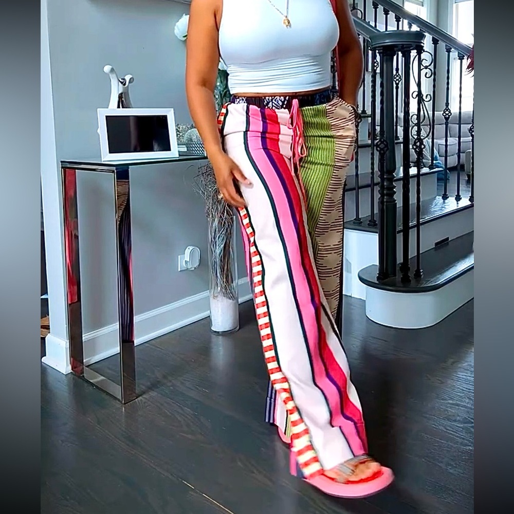 Women’s Multicolor Striped Wide-Leg Casual Pants - Picture 3 of 7